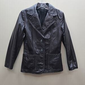 Vintage General Leather Women's Button Front Blazer Jacket Brown Size 9/10